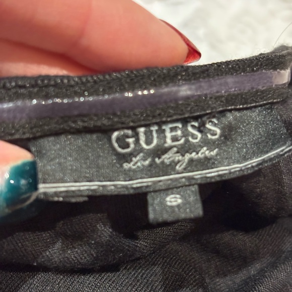 GUESS BLACK RUCHED HALTER/STRAPLESS MINI DRESS WITH LACE RUFFLING - Picture 6 of 11